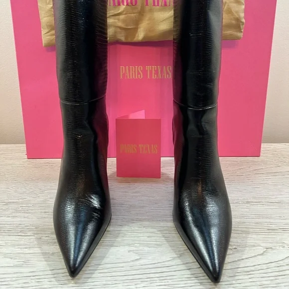 Paris Texas pointed-toe 90mm leather boots - Black